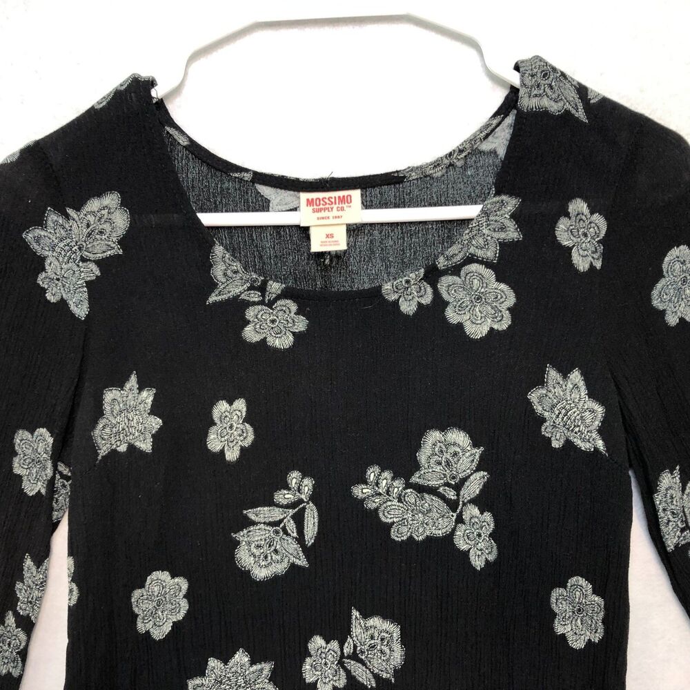 Mossimo Dress Top Women's XS Black Rayon Crinkle Office Casual Long Sleeve - Picture 3 of 7